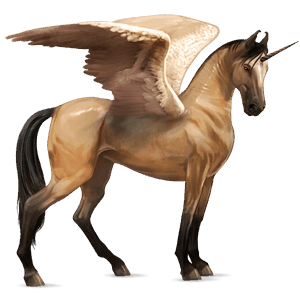 geflügeltes einhorn-reitpferd selle français falbe