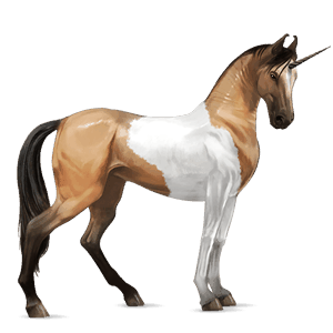einhorn-reitpferd falbe mit tobiano-scheckung