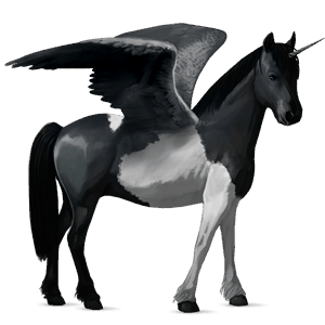 geflügeltes einhorn-pony kerry bog rappe mit tobiano-scheckung