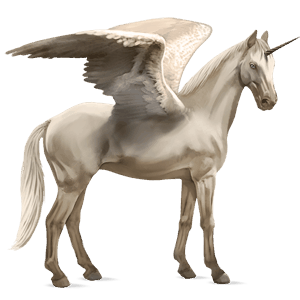 geflügeltes einhorn-reitpferd trakehner cremello