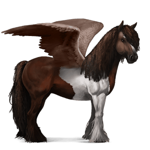 pegasus-reitpferd tinker dunkelbrauner mit tobiano-scheckung