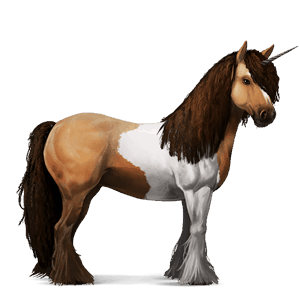einhorn-reitpferd tinker falbe mit tobiano-scheckung