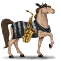 einhorn-reitpferd rappe mit tobiano-scheckung