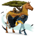 einhorn-reitpferd rappe mit overo-scheckung